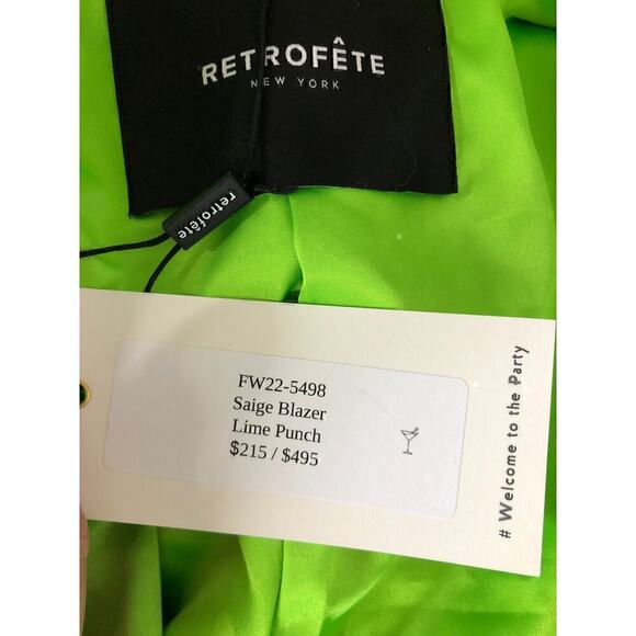 Retrofete Saige Blazer Double Breasted Gold Buttons Lime Punch NWT Small - Picture 10 of 14